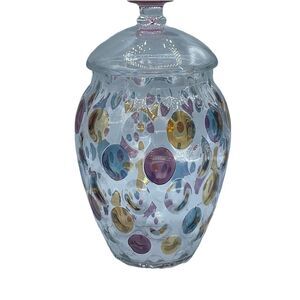 Vintage coin spot jar w/lid Bohemia Art bubble crystal Czec.